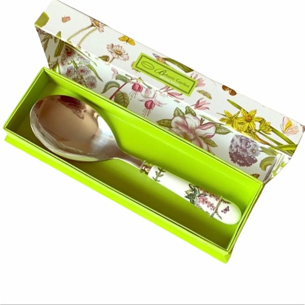 NIB Portmeirion Stainless Steel Serving Spoon Porcelain Handle Botanic Garden